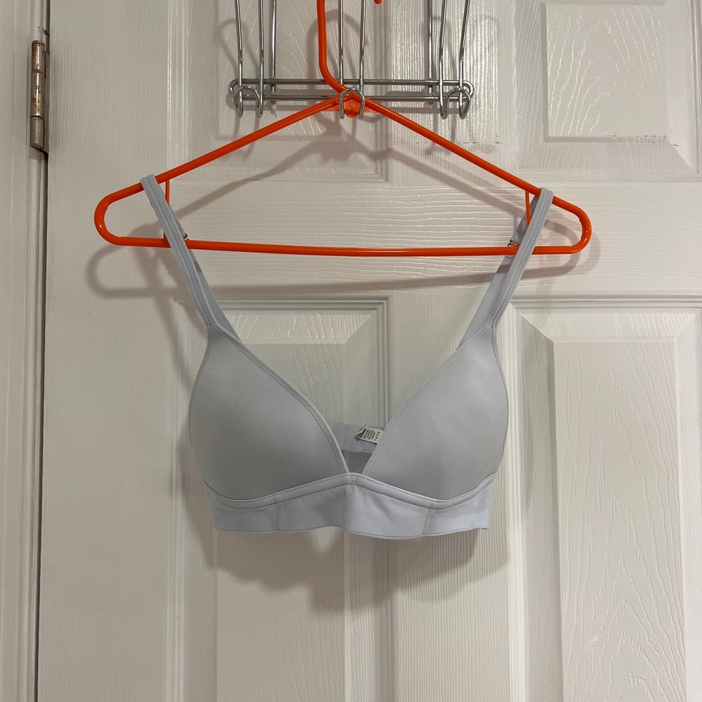 Aerie Real Me Wireless Bra Light Blue Rose Gold Hardware Star Detail 32B